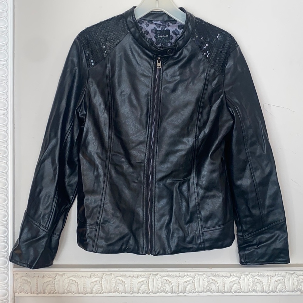 Rampage Faux Leather Sequined Moto Jacket women’s size large